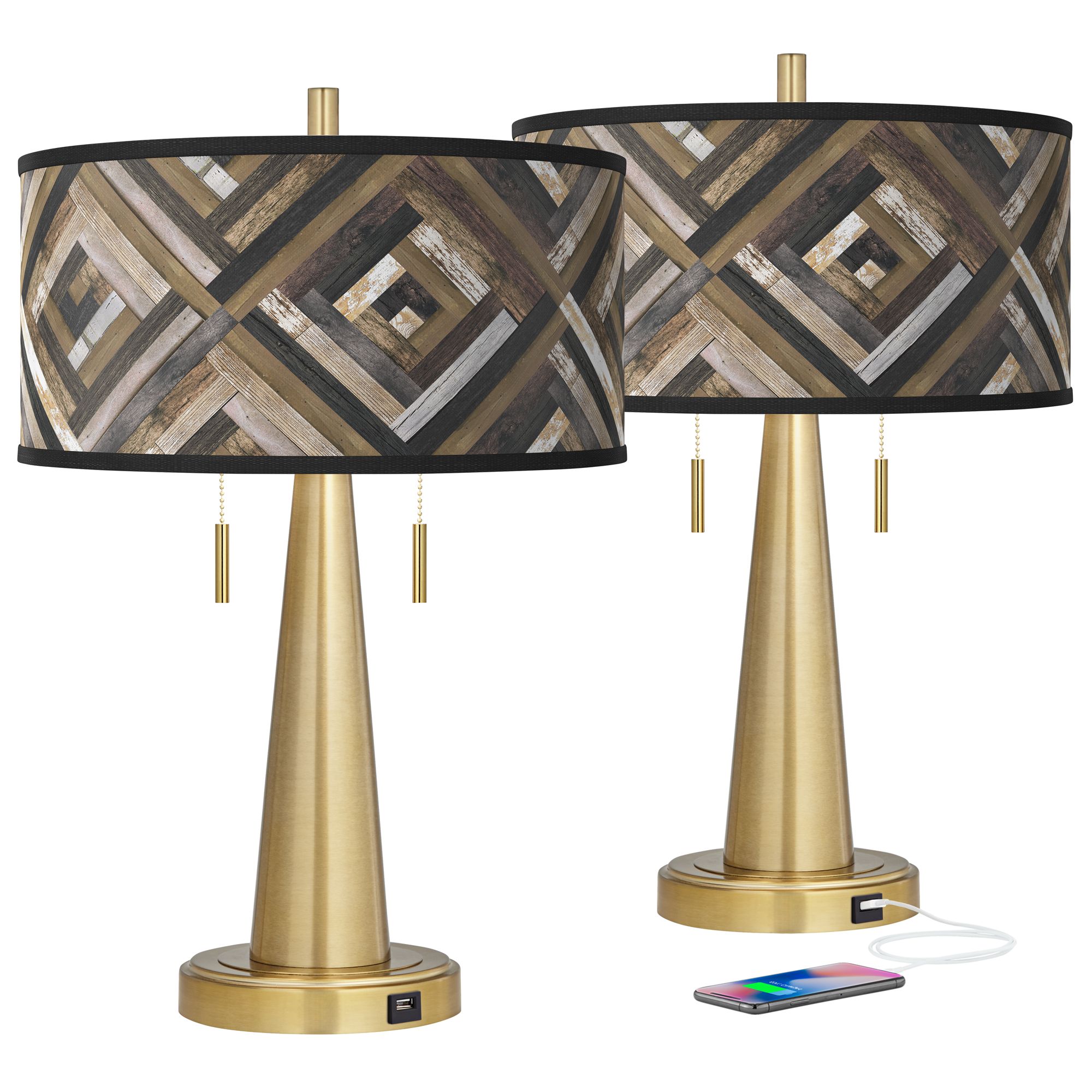 Woodwork Diamonds Vicki Gold USB Table Lamps Set of 2