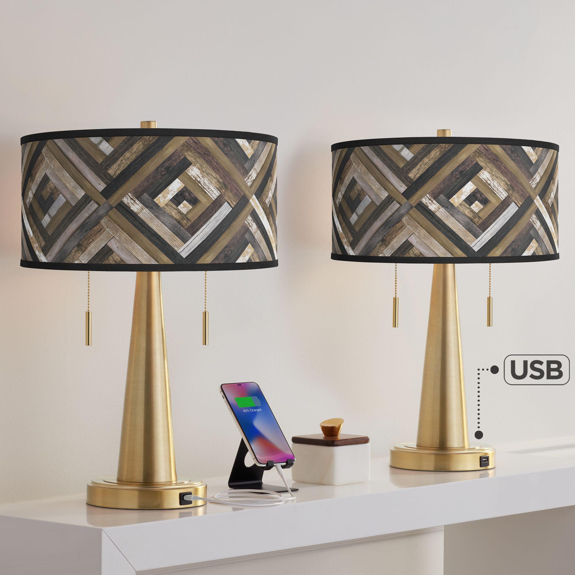 Image Woodwork Diamonds Vicki Gold USB Table Lamps Set of 2