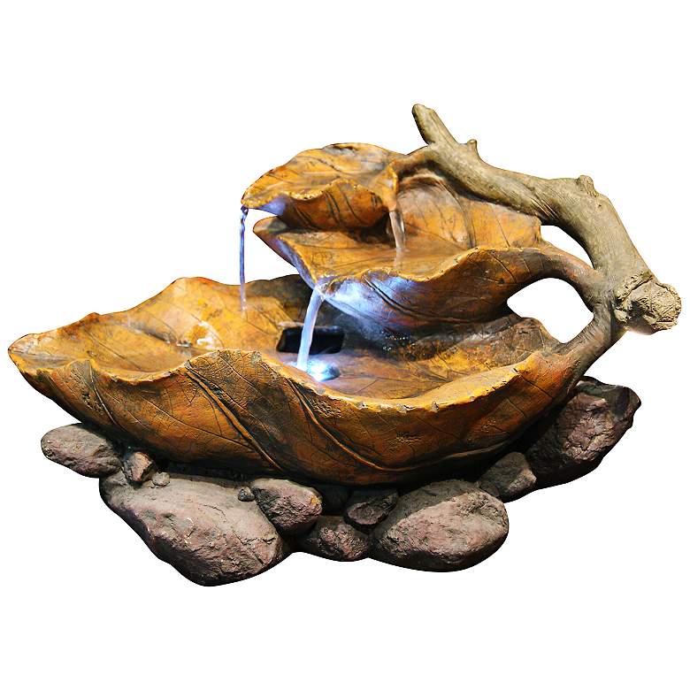 Image 1 Woody Leaf LED 9" High Tabletop Indoor - Outdoor Fountain