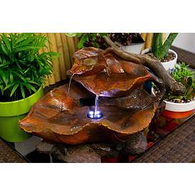 Image2 of Woody Leaf LED 9" High Tabletop Indoor - Outdoor Fountain more views