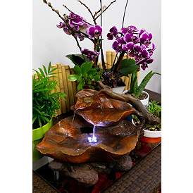 Image3 of Woody Leaf LED 9" High Tabletop Indoor - Outdoor Fountain more views