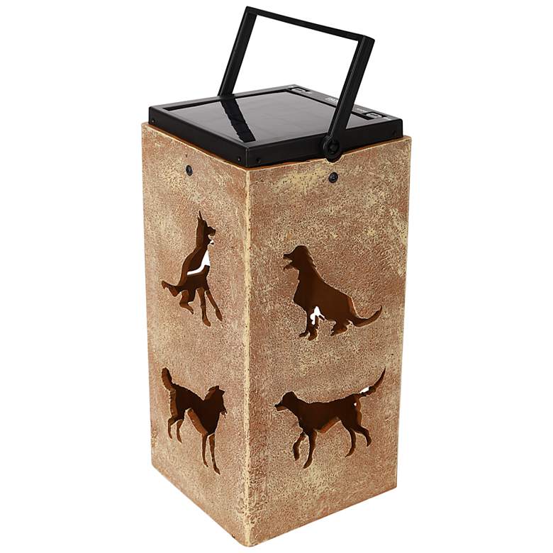 Image 1 Woofer 10 3/4 inchH Tan Dog Cut-Out Solar Portable Lantern
