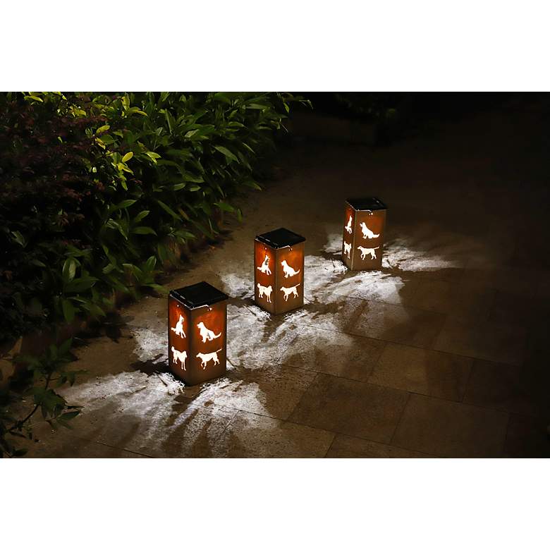 Image 5 Woofer 10 3/4 inchH Tan Dog Cut-Out Solar Portable Lantern more views