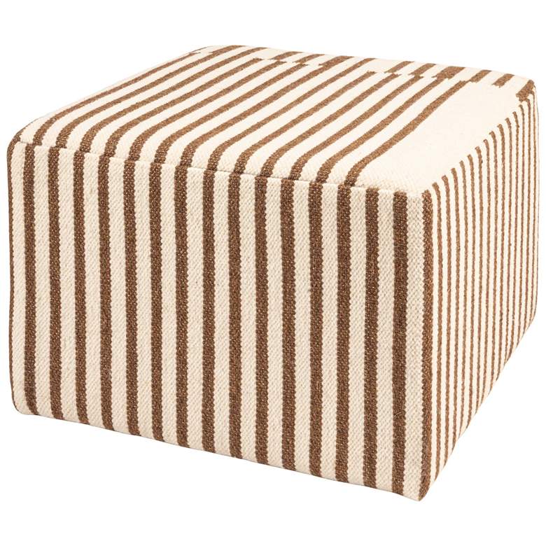 Image 2 Wool Kilim Upholstered Coffee Table Ottoman, Striped Cream and Brown, Small