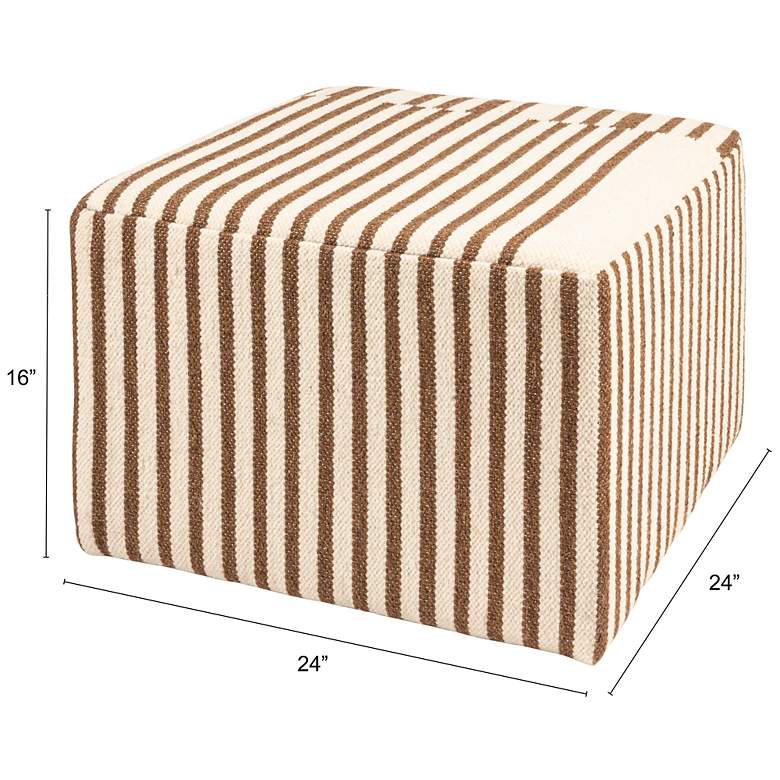 Image 3 Wool Kilim Upholstered Coffee Table Ottoman, Striped Cream and Brown, Small more views