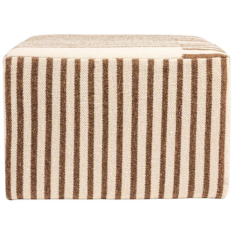 Image 4 Wool Kilim Upholstered Coffee Table Ottoman, Striped Cream and Brown, Small more views