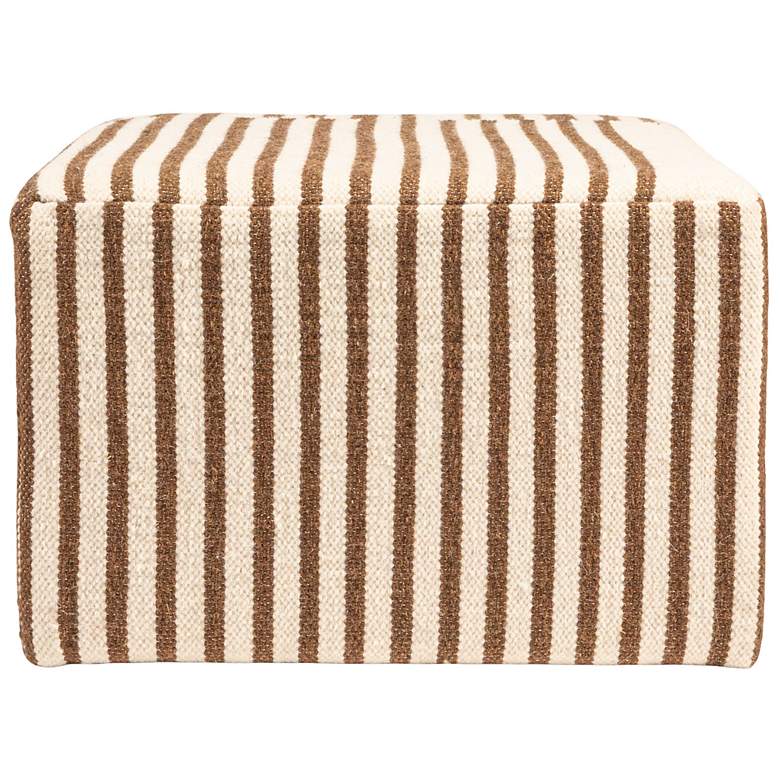 Image 5 Wool Kilim Upholstered Coffee Table Ottoman, Striped Cream and Brown, Small more views