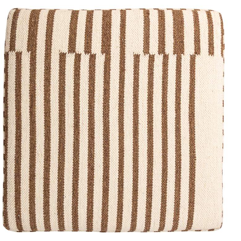 Image 6 Wool Kilim Upholstered Coffee Table Ottoman, Striped Cream and Brown, Small more views