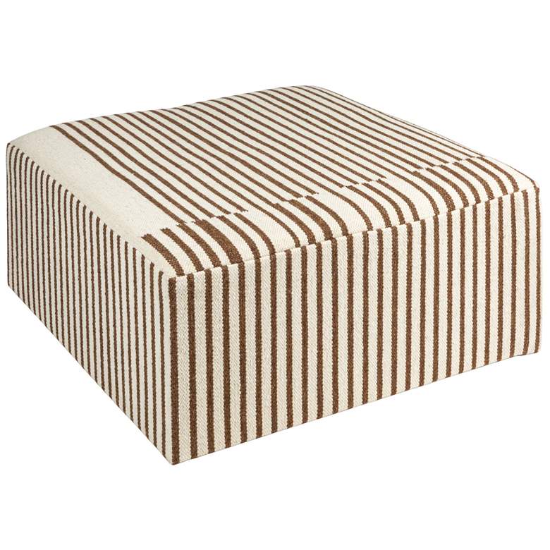 Image 2 Wool Kilim Upholstered Coffee Table Ottoman, Striped Cream and Brown