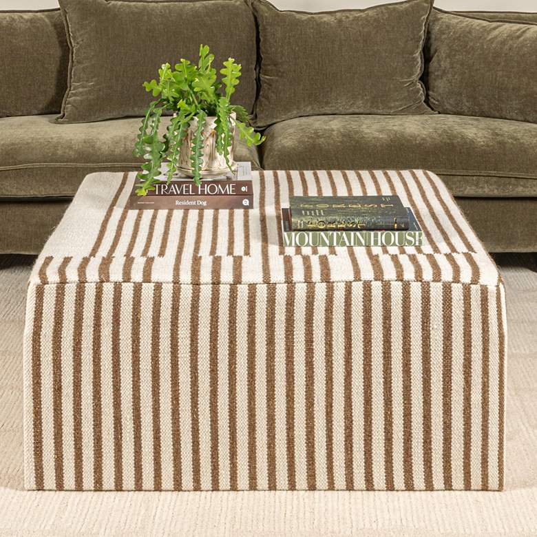 Image 1 Wool Kilim Upholstered Coffee Table Ottoman, Striped Cream and Brown