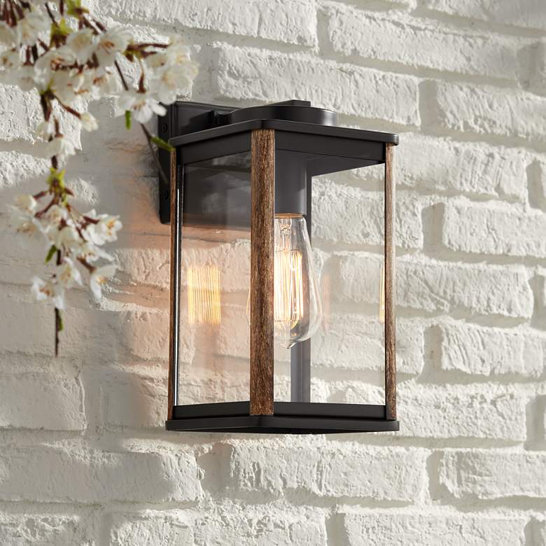 Image 1 Wordsworth Field 11 1/2 inch High Bronze and Wood Grain Outdoor Wall Light