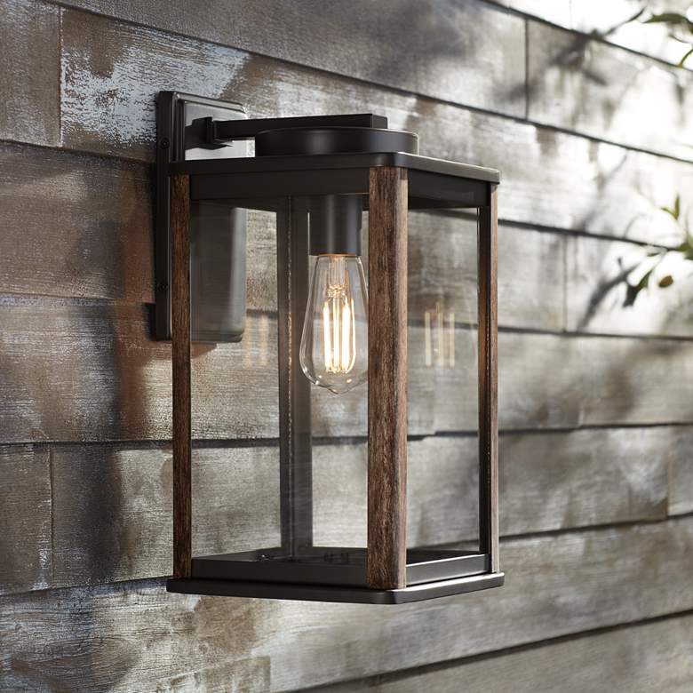 Image 1 Wordsworth Field 14 1/4" High Bronze and Woodgrain Outdoor Wall Light