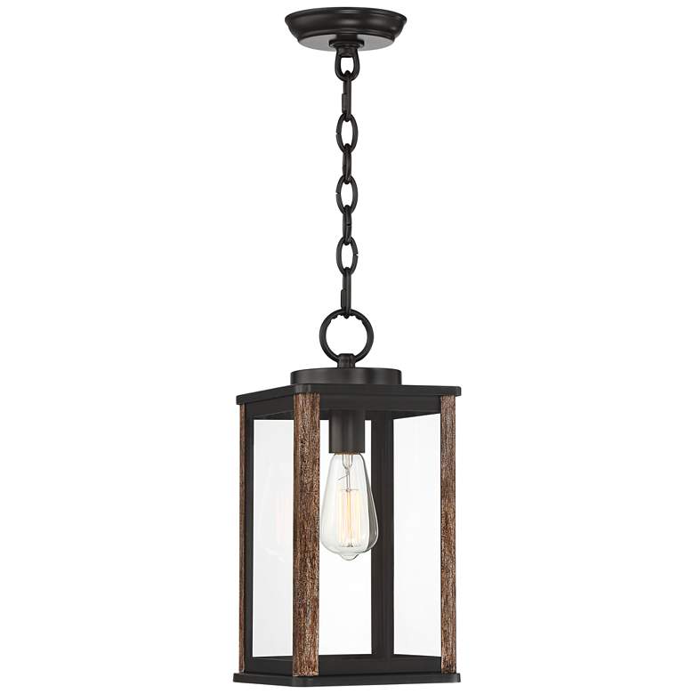 Image 1 Wordsworth Field 15" High Bronze and Wood Grain Outdoor Hanging Light