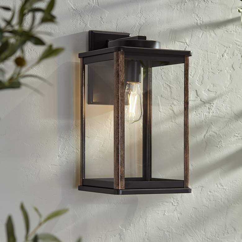 Image 1 Wordsworth Field 17 inch High Bronze and Wood Grain Outdoor Wall Light