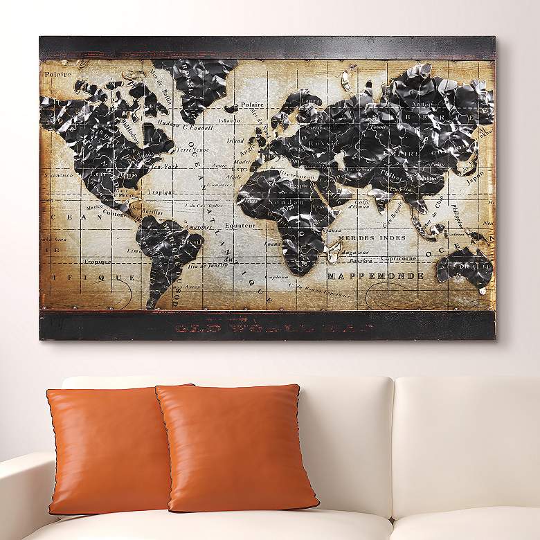 Image 2 World Map 2 48"W Mixed Media Metal Dimensional Wall Art