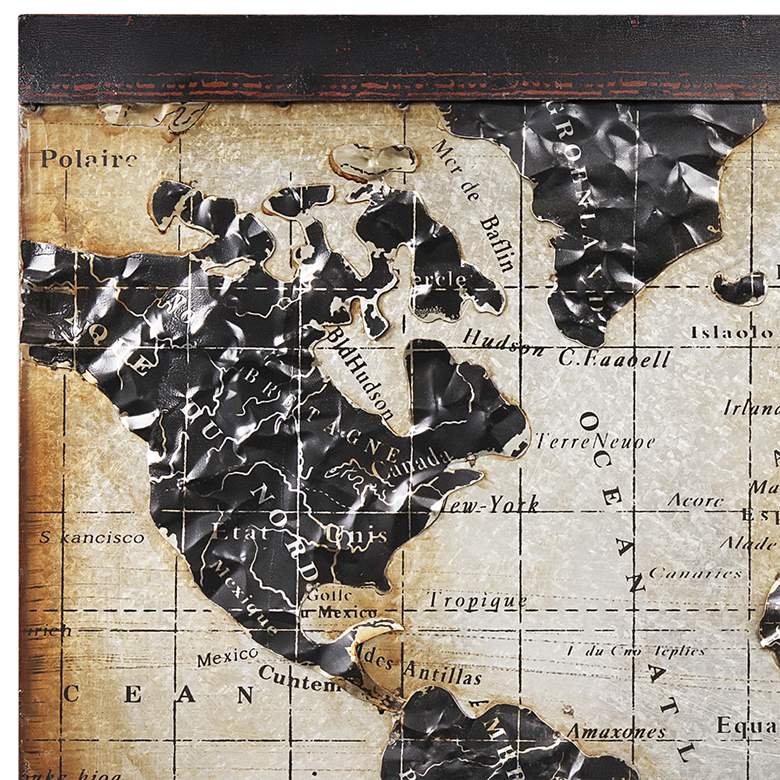 Image 4 World Map 2 48"W Mixed Media Metal Dimensional Wall Art more views
