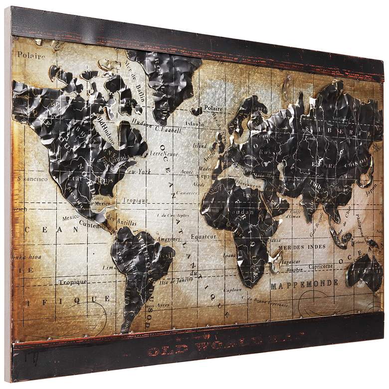Image 6 World Map 2 48"W Mixed Media Metal Dimensional Wall Art more views