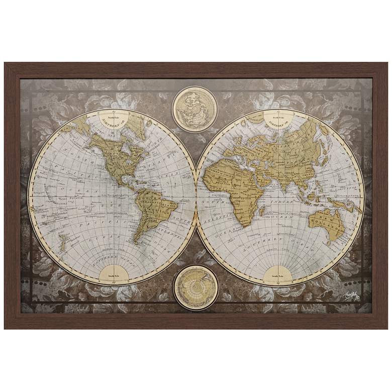 Image 3 World Map 39 inch Wide Rectangular Giclee Framed Wall Art