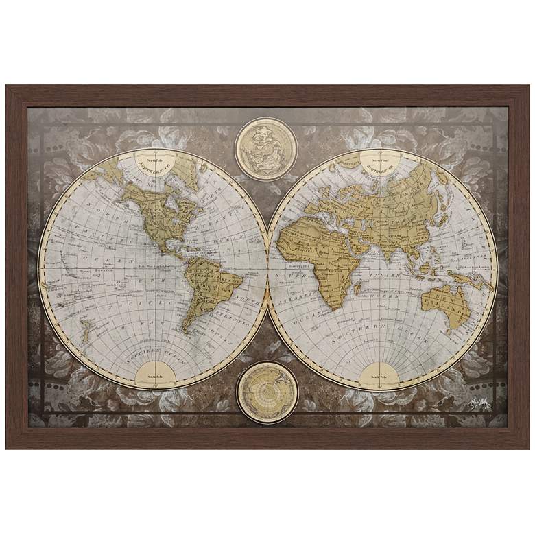 Image 3 World Map 39" Wide Rectangular Giclee Framed Wall Art