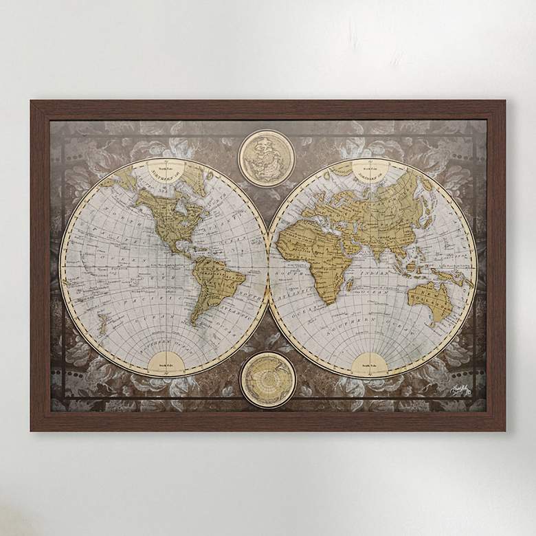 Image 2 World Map 39 inch Wide Rectangular Giclee Framed Wall Art