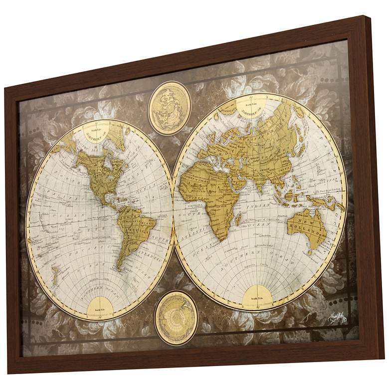 Image 5 World Map 39" Wide Rectangular Giclee Framed Wall Art more views
