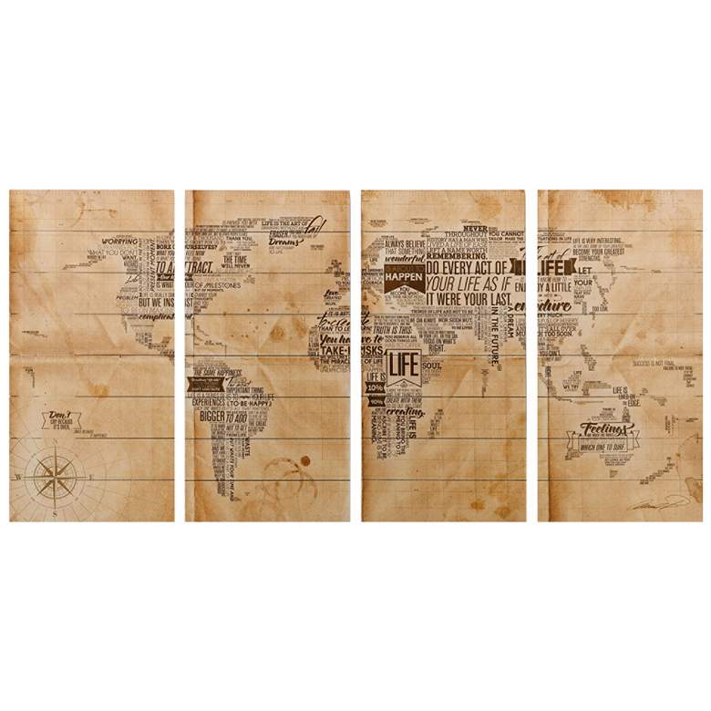 Image 2 World Map Arte de Legno 60 inch Wide Quadriptych Wood Wall Art