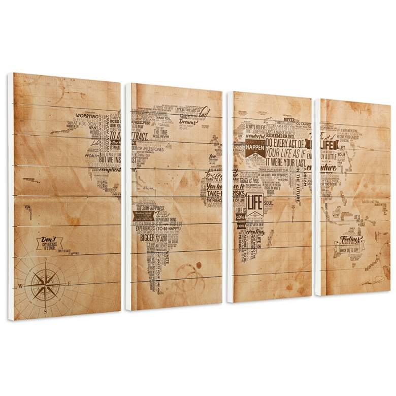 Image 7 World Map Arte de Legno 60" Wide Quadriptych Wood Wall Art more views