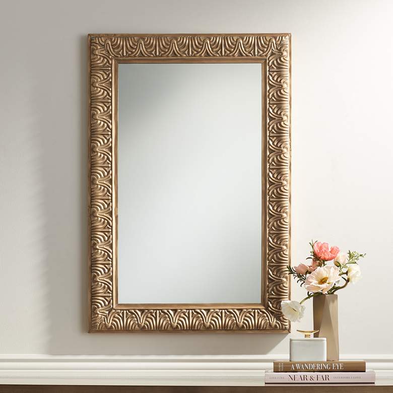Image 1 Worley Gold 24 inch x 36 inch Ornate Edge Rectangular Wall Mirror
