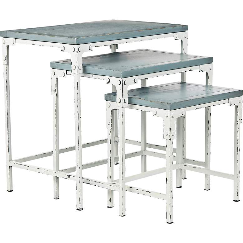 Image 1 Worthing Blue Metal Stacking Tables Set of 3