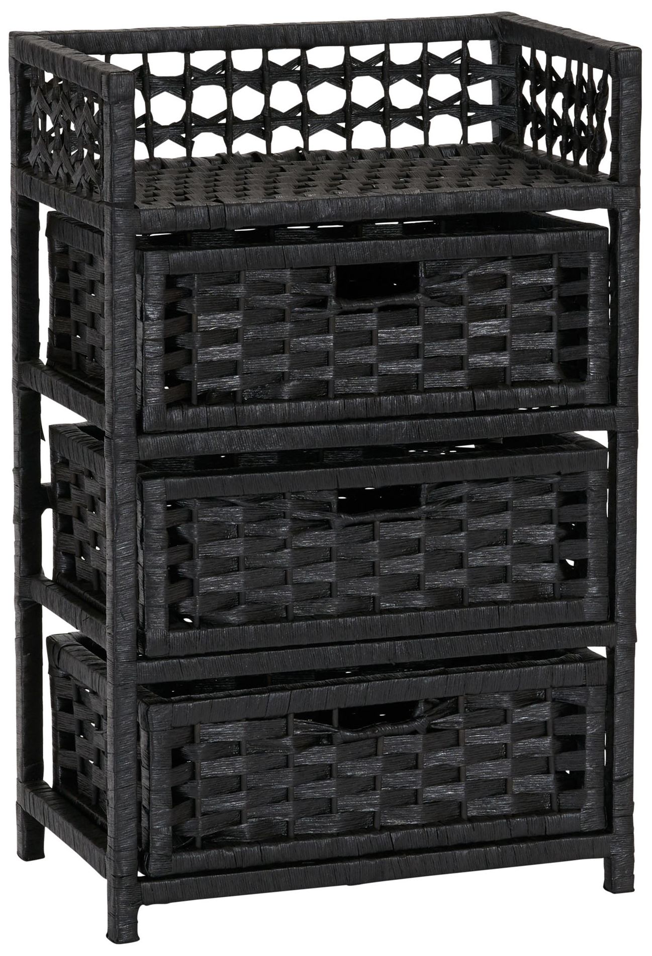 Image 2 Woven 3 Drawer Chest with Cutout Handles, Paper Rope Stained, Black