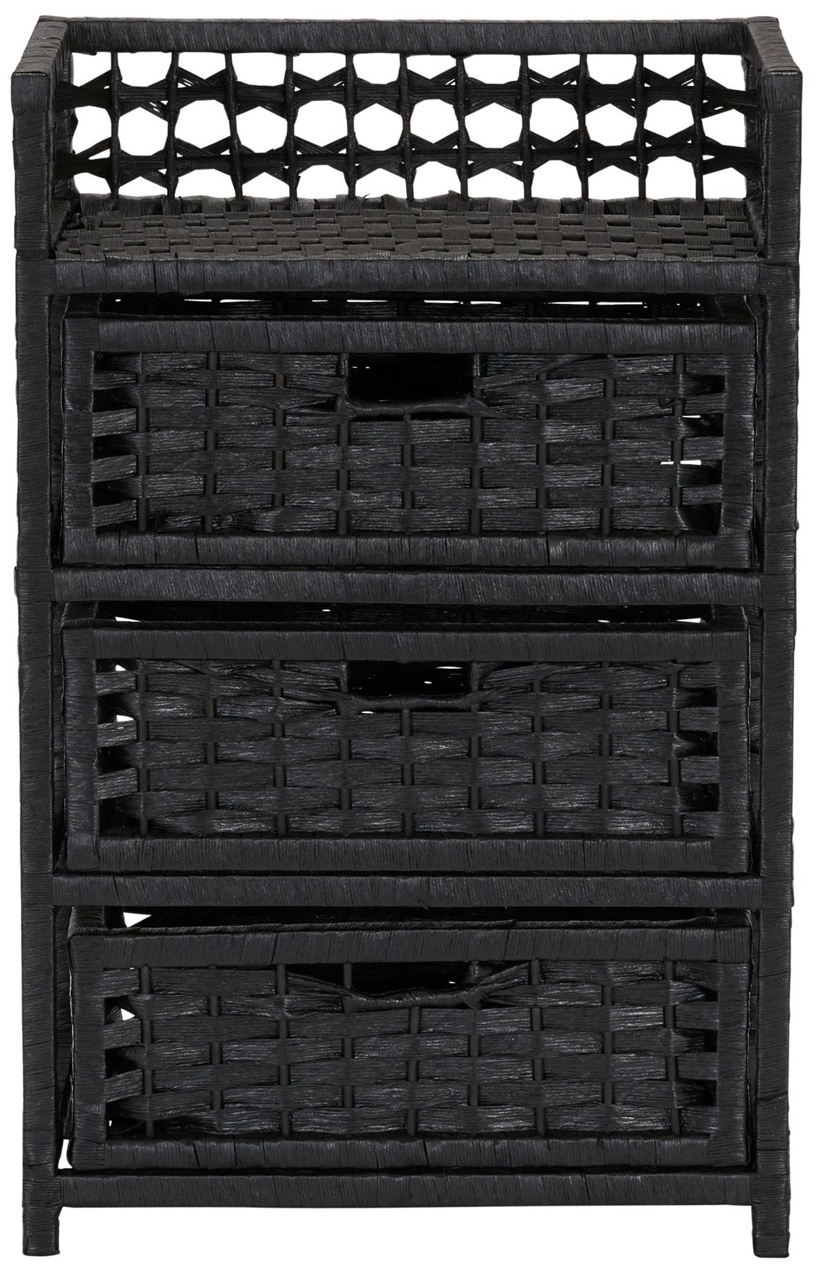 Image 4 Woven 3 Drawer Chest with Cutout Handles, Paper Rope Stained, Black more views
