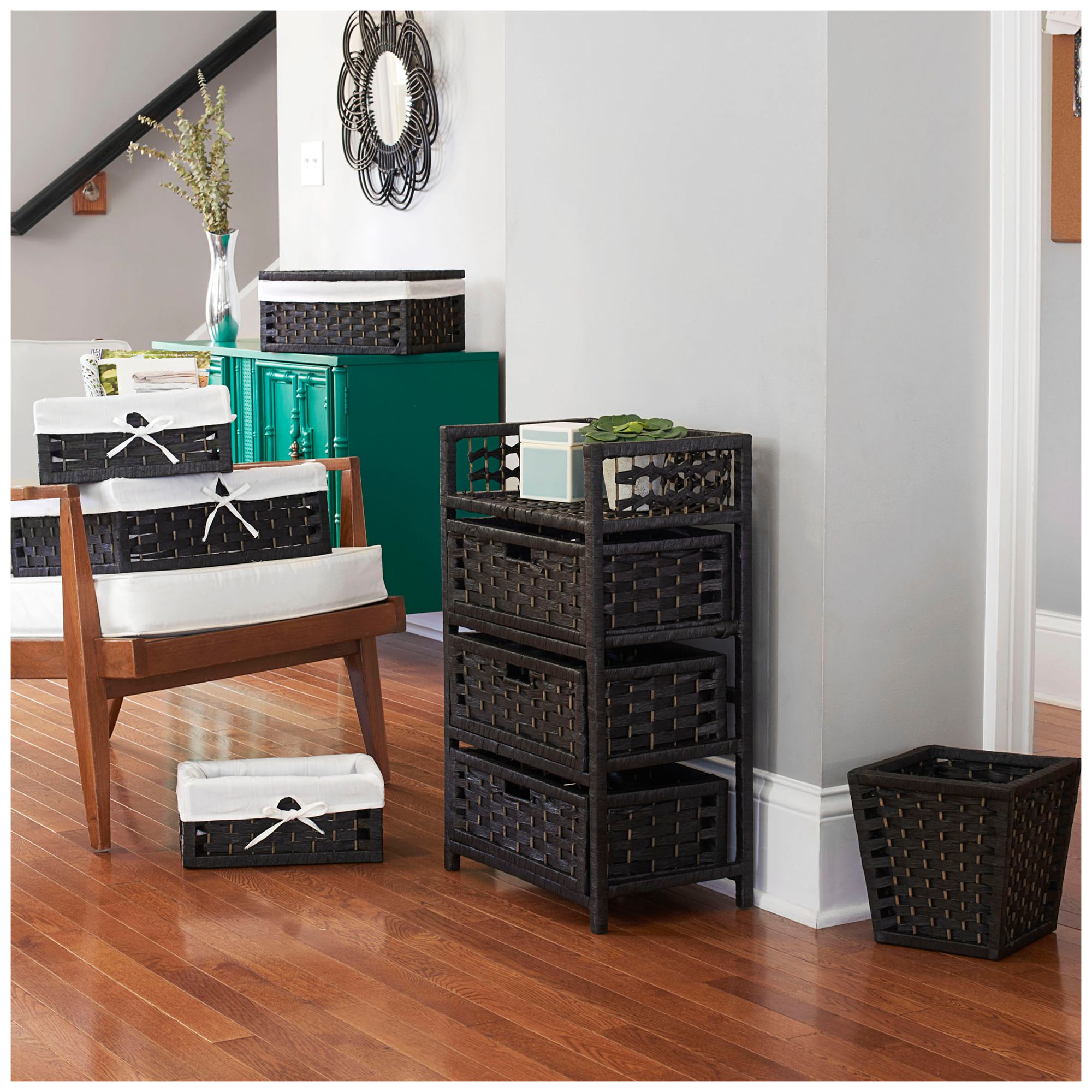 Image 7 Woven 3 Drawer Chest with Cutout Handles, Paper Rope Stained, Black more views