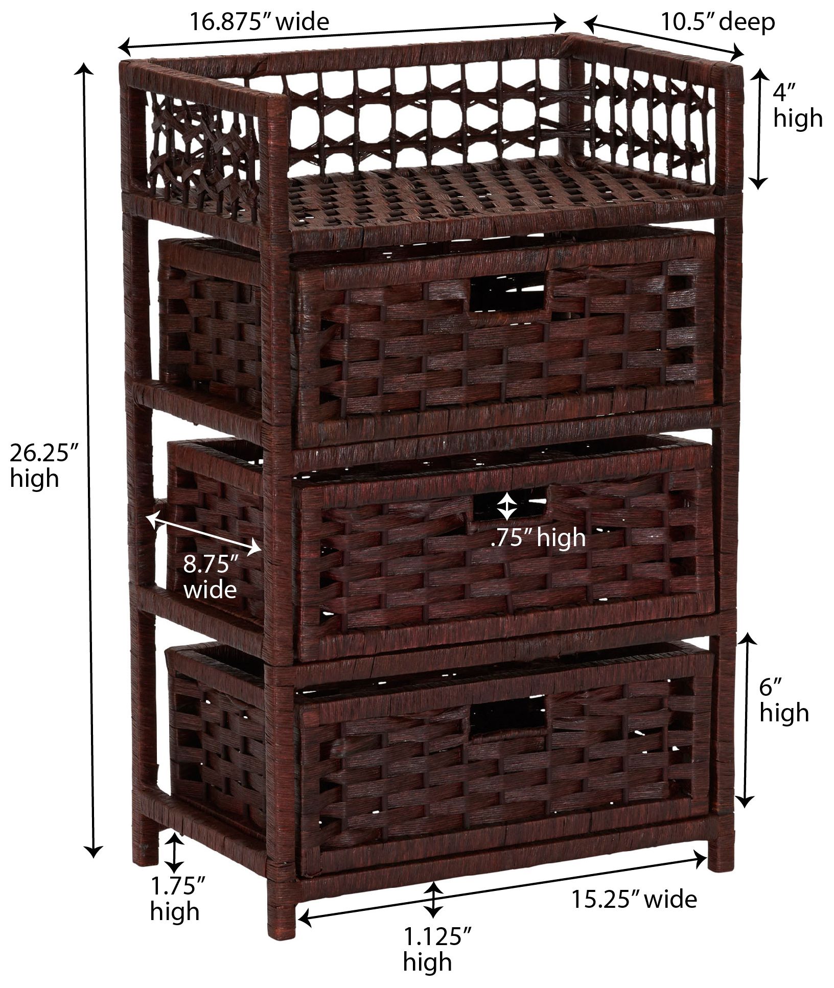 Image 3 Woven 3 Drawer Chest with Cutout Handles, Paper Rope, Stained more views