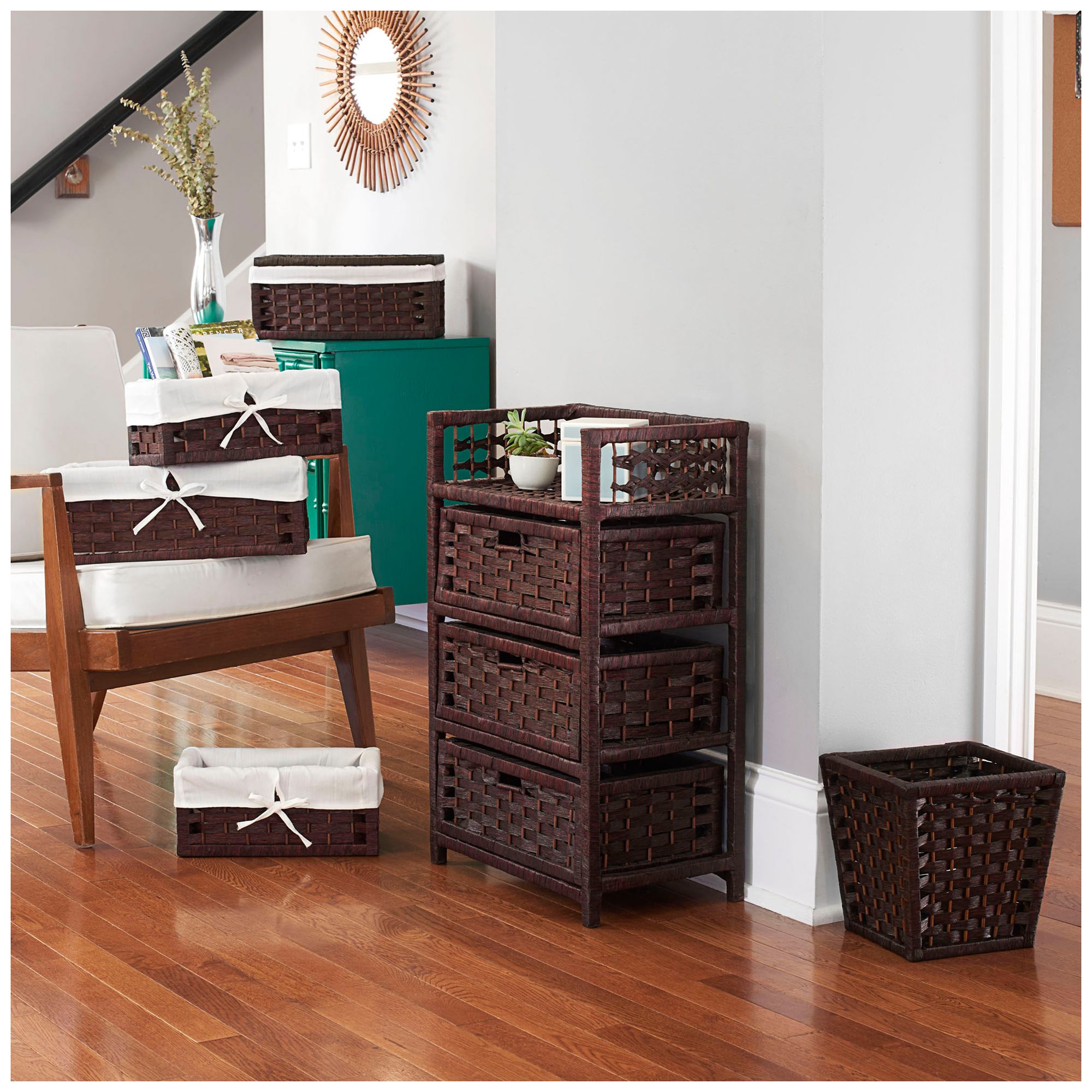 Image 6 Woven 3 Drawer Chest with Cutout Handles, Paper Rope, Stained more views