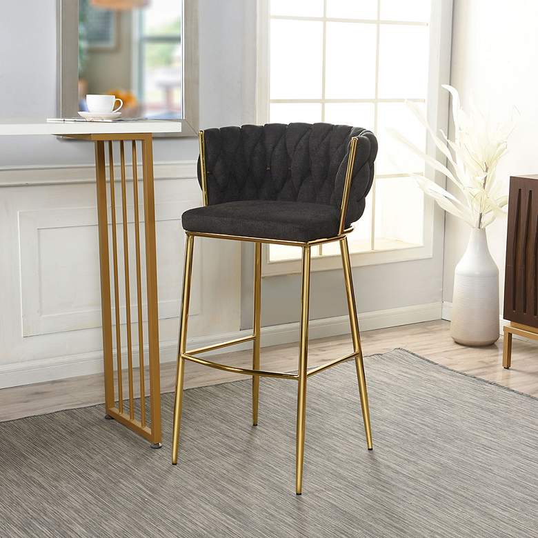Image 1 Woven 41.5" High Black Upholstery Chair with Polished Gold