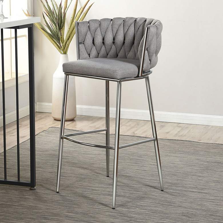 Image 1 Woven 41.5" High Gray Upholstery Chair with Silver Frame