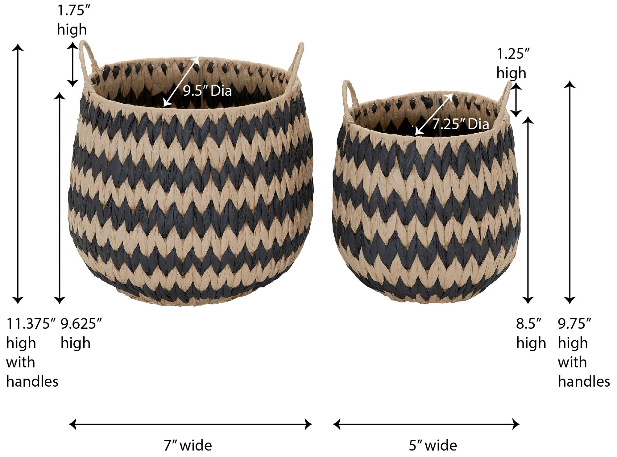 Image 3 Woven Basket, Set of 2 Decorative Baskets with Black Pattern more views