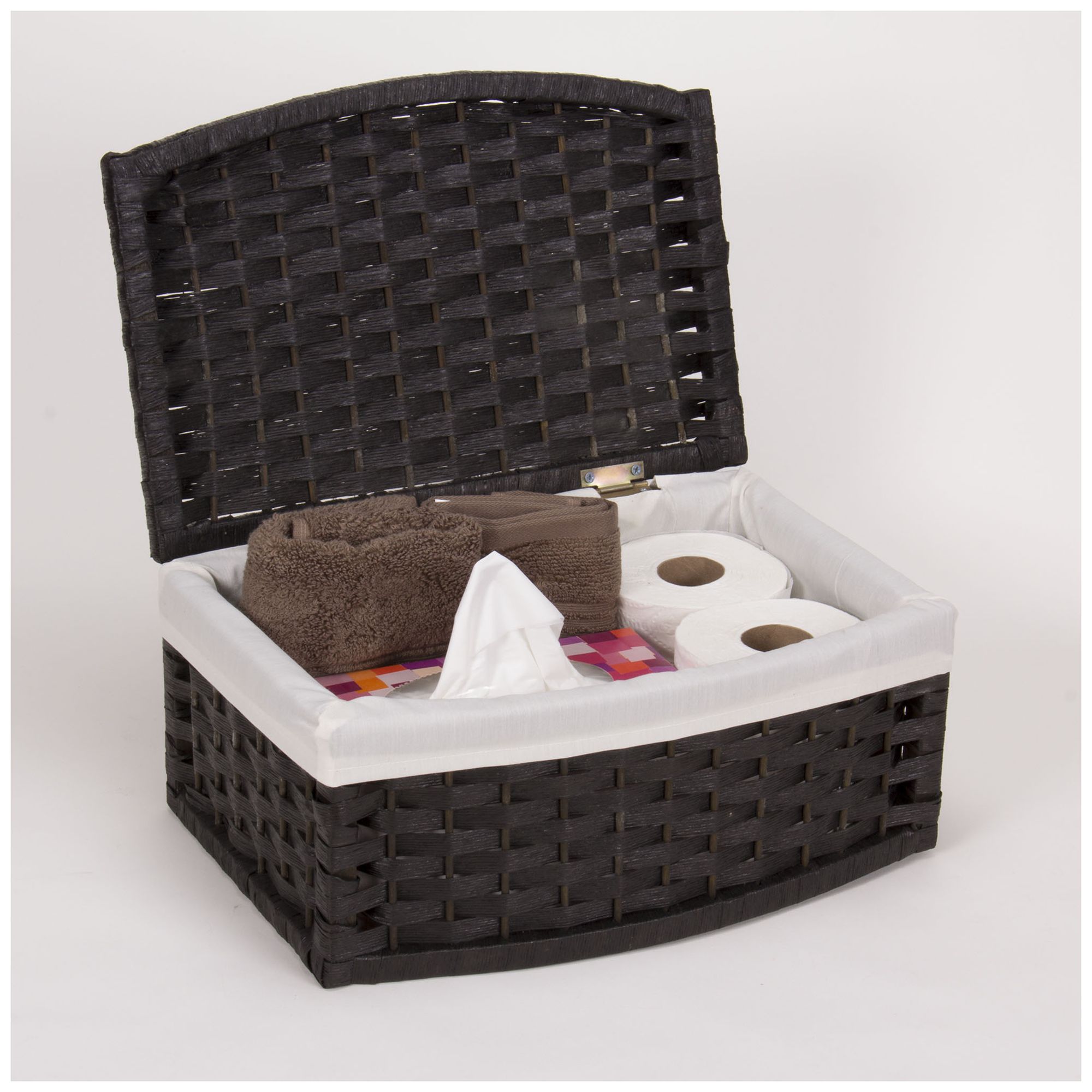 Image 4 Woven Basket with Lid, Washable Liner, HandWoven with Protective Coating more views