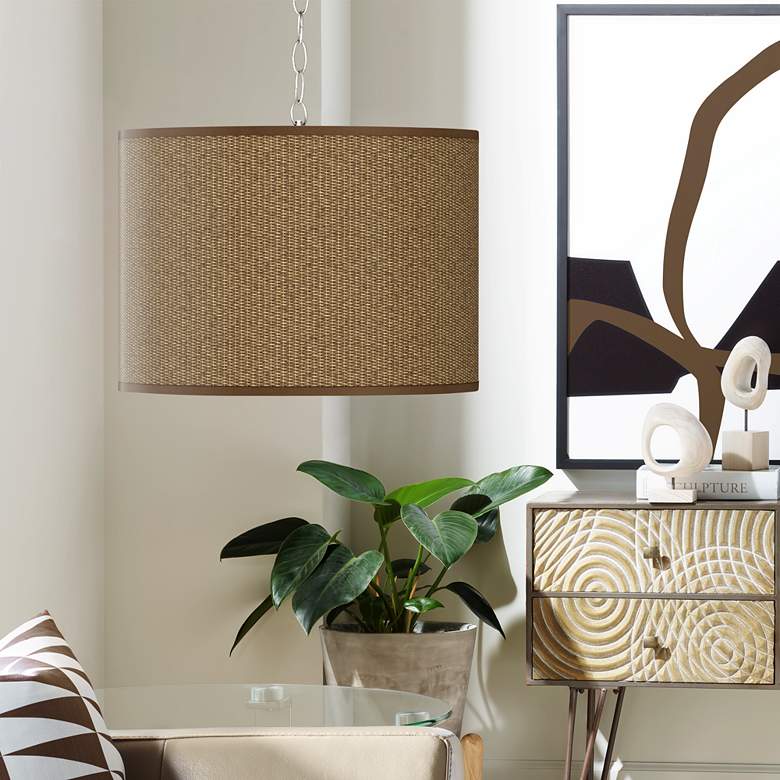 Image 1 Woven Burlap 13 1/2" wide Swag Plug-In Chandelier