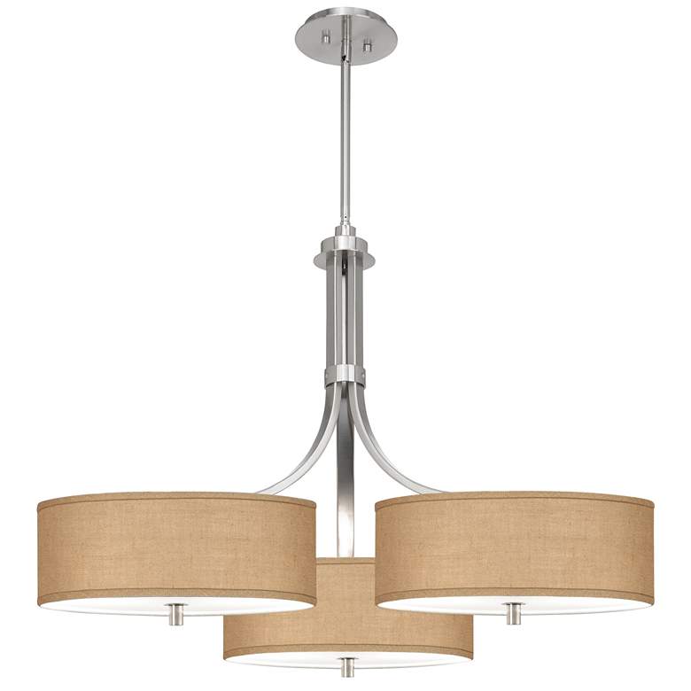 Image 1 Woven Burlap 36" Wide Triple Shade Modern Pendant Chandelier