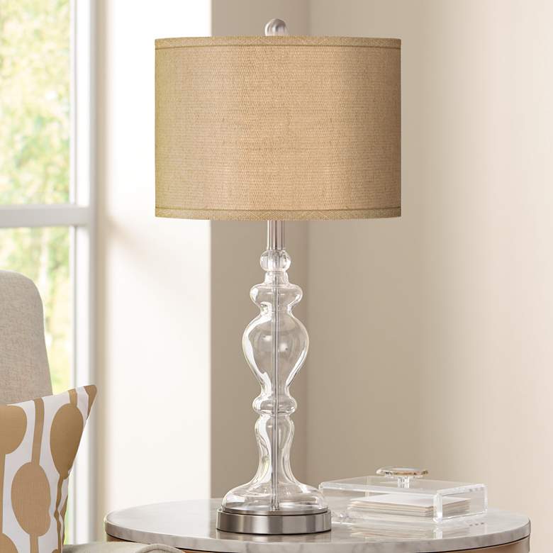 Woven Burlap Apothecary Clear Glass Table Lamp