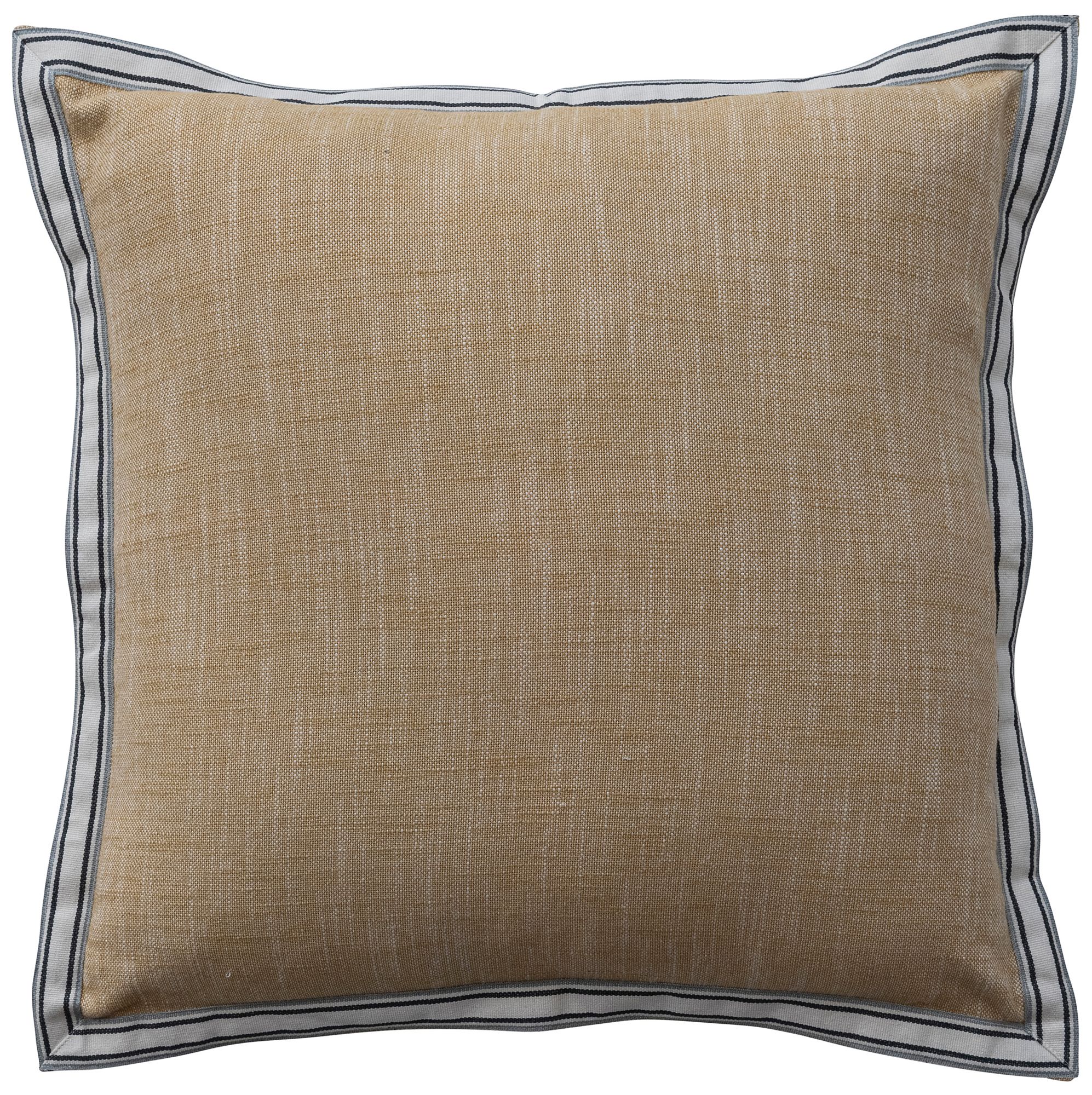 Image 2 Woven Cotton Pillow with Striped Flange Edge, Yellow