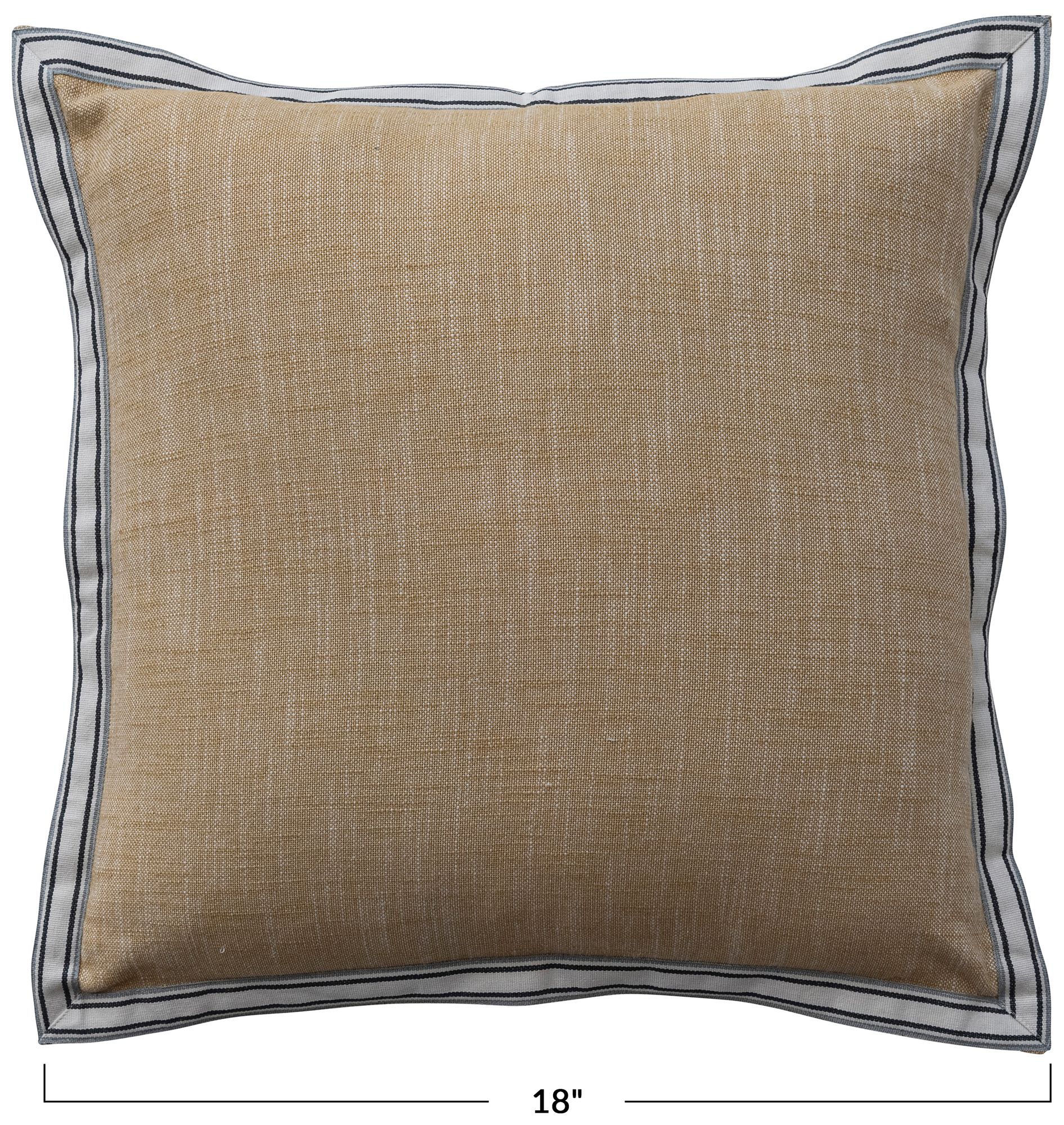 Image 3 Woven Cotton Pillow with Striped Flange Edge, Yellow more views