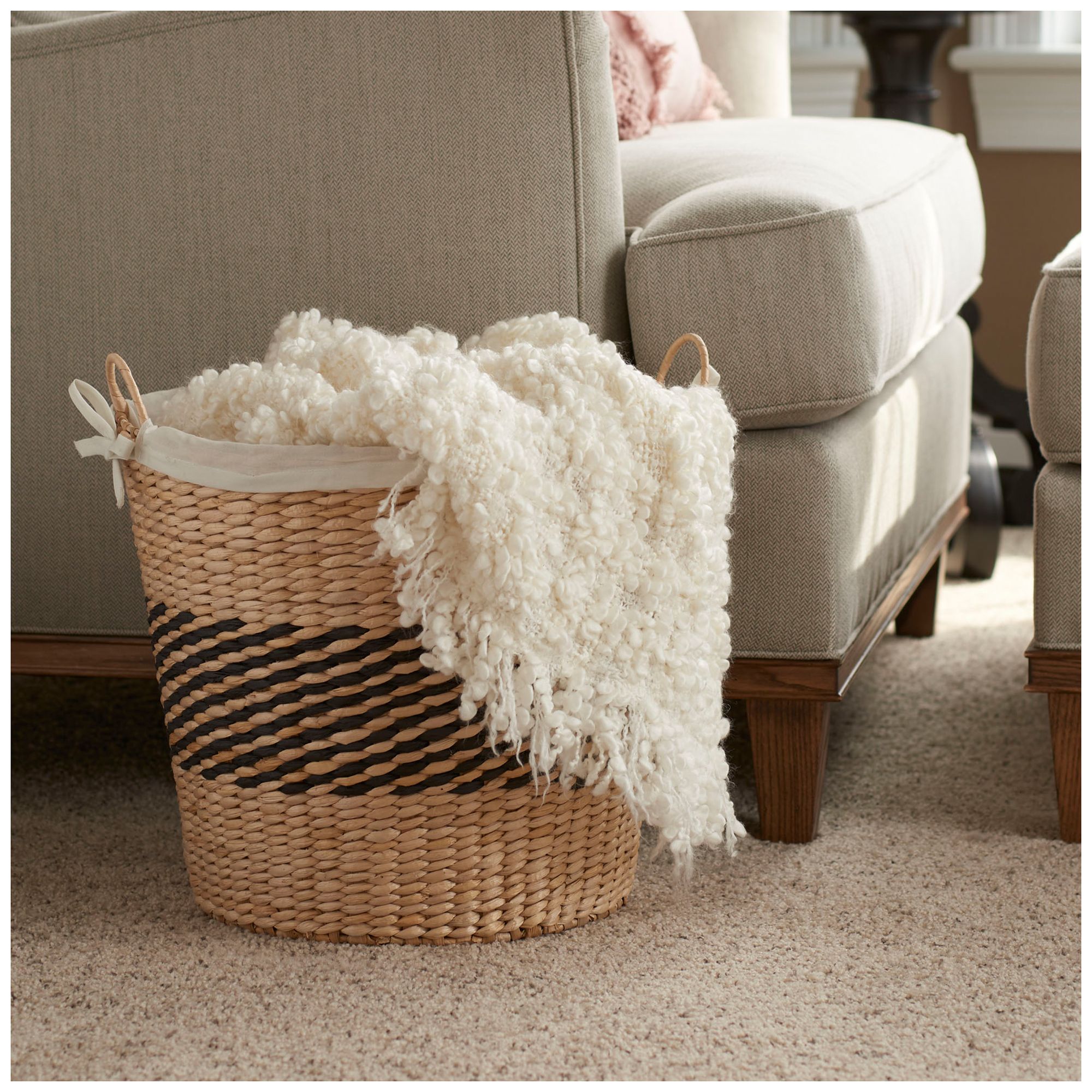 Image 2 Woven Decorative Basket with Handles and Cotton Liner more views