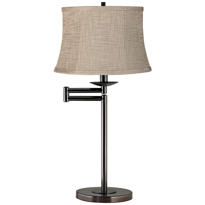 Image 1 Woven Gray Shade Bronze Swing Arm Desk Lamp
