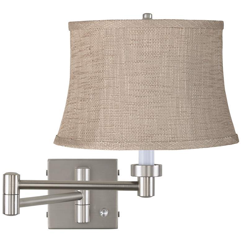 Image 1 Woven Gray Shade Brushed Steel Swing Arm Wall Lamp