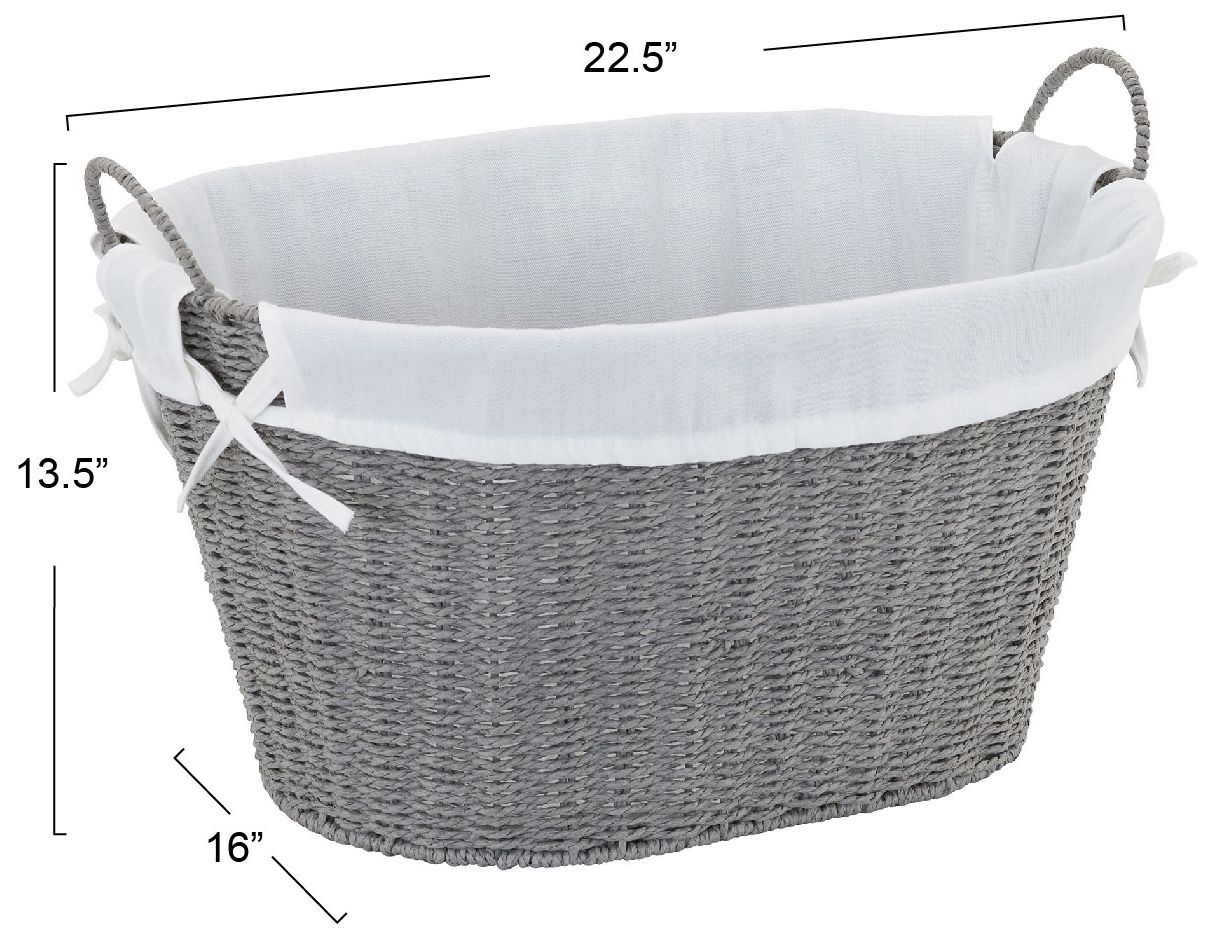 Image 3 Woven Laundry Basket with Handles and Liner, Gray Paper Rope Laundry Basket more views