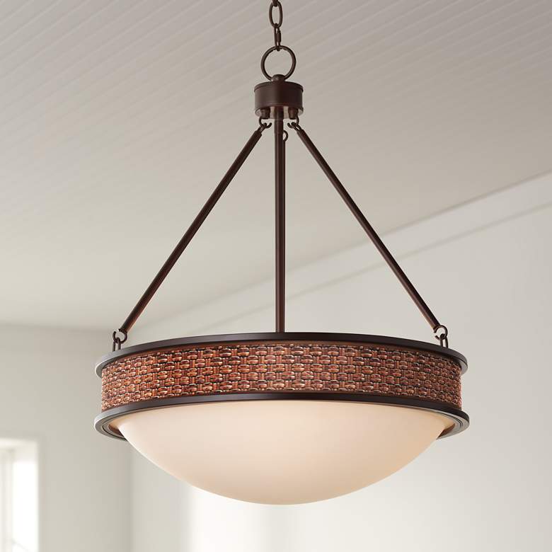 Image 1 Woven Leather Lamont 20 1/2 inch Wide Bronze Pendant Light