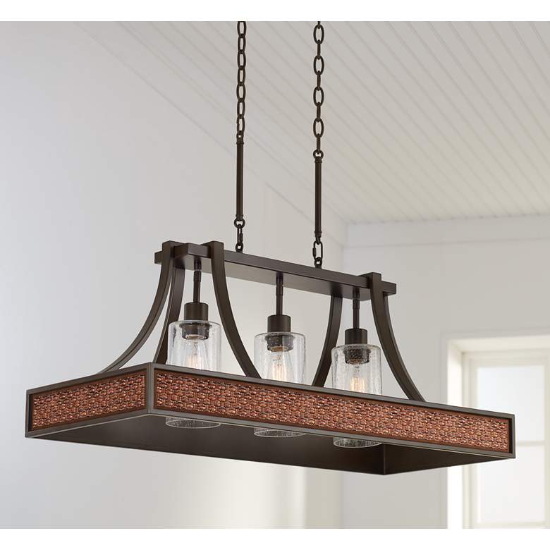 Image 1 Woven Leather Oswald Bronze Kitchen Island Light Pendant