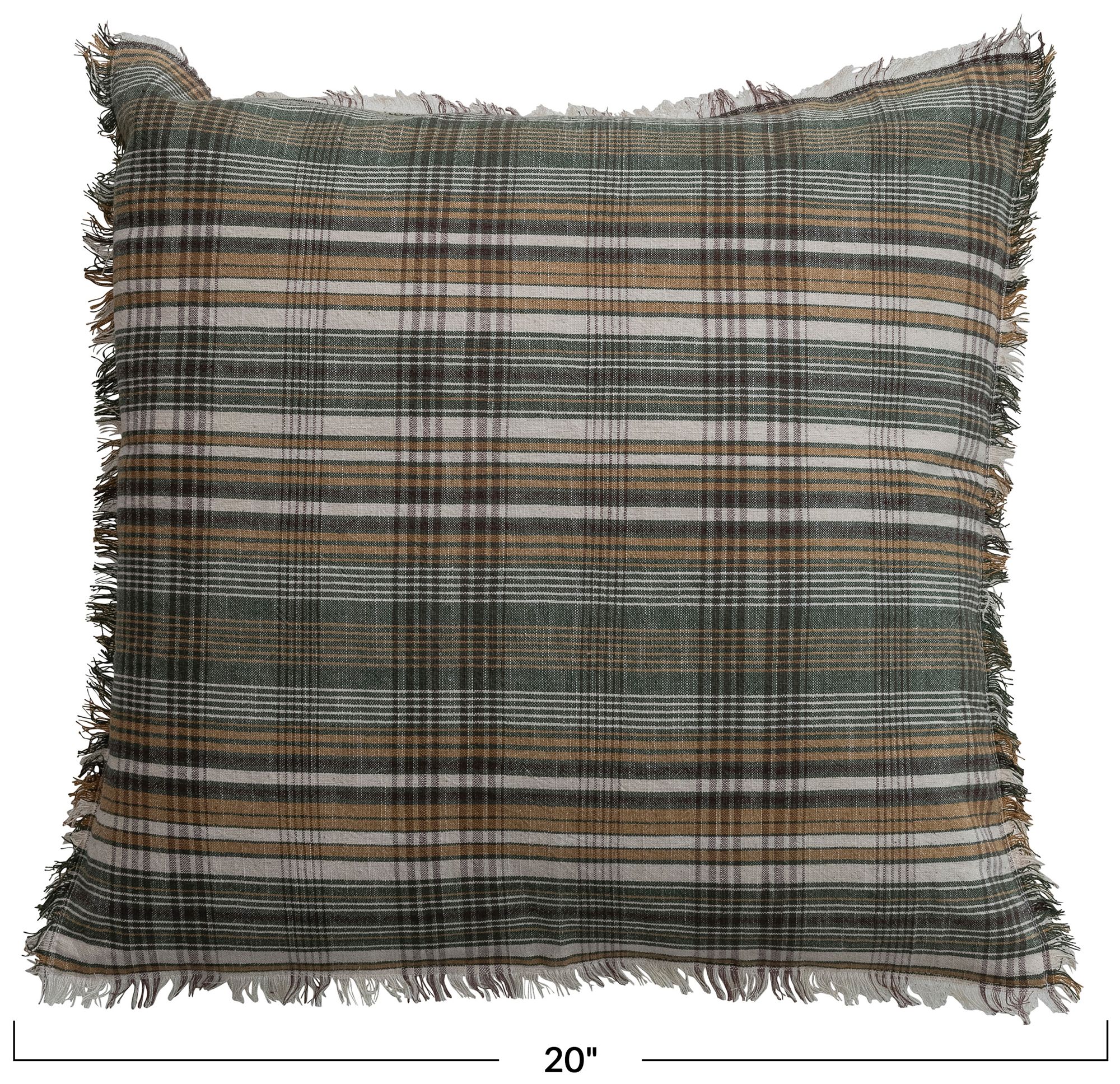 Image 3 Woven Linen and Cotton Pillow with Plaid Pattern and Eyelash Fringe more views